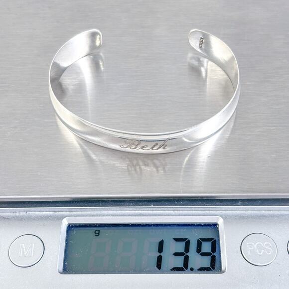 Vintage Sterling Silver 925 “Beth” Engraved Cuff Bracelet 5.75in - Picture 8 of 9